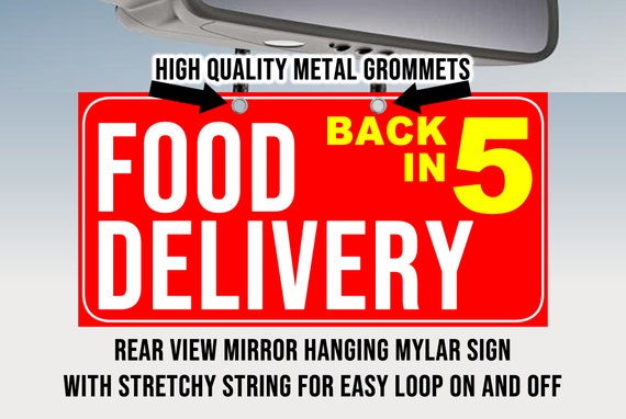Rear View Mirror Hanger Customizable Food Delivery Quality Print Laminated With White Mylar Backing - Print One Side CUSTOMIZABLE