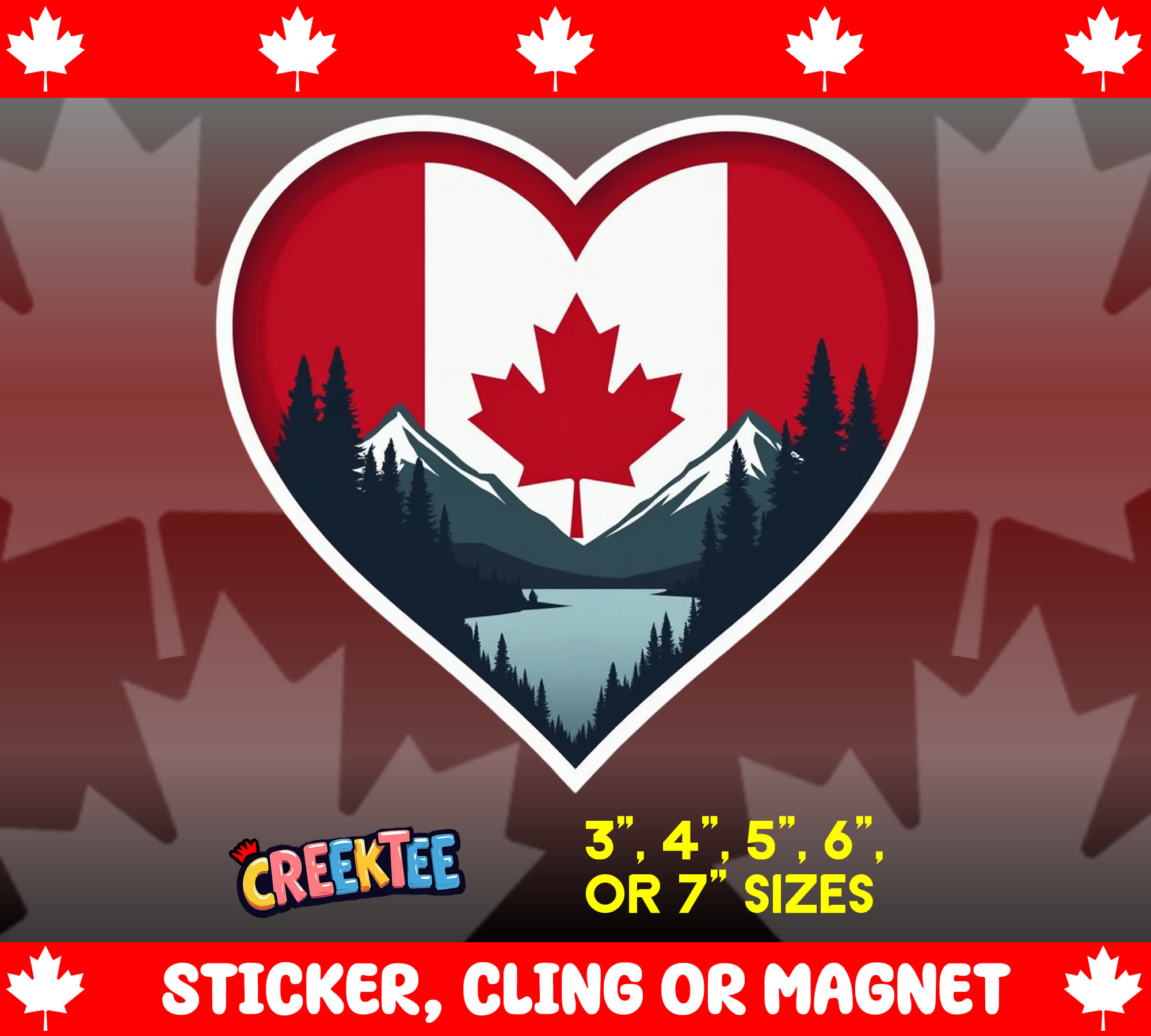 Canada Heart Die Cut Vinyl Sticker Window Cling or Magnet with Laminate Coating in Various Sizes