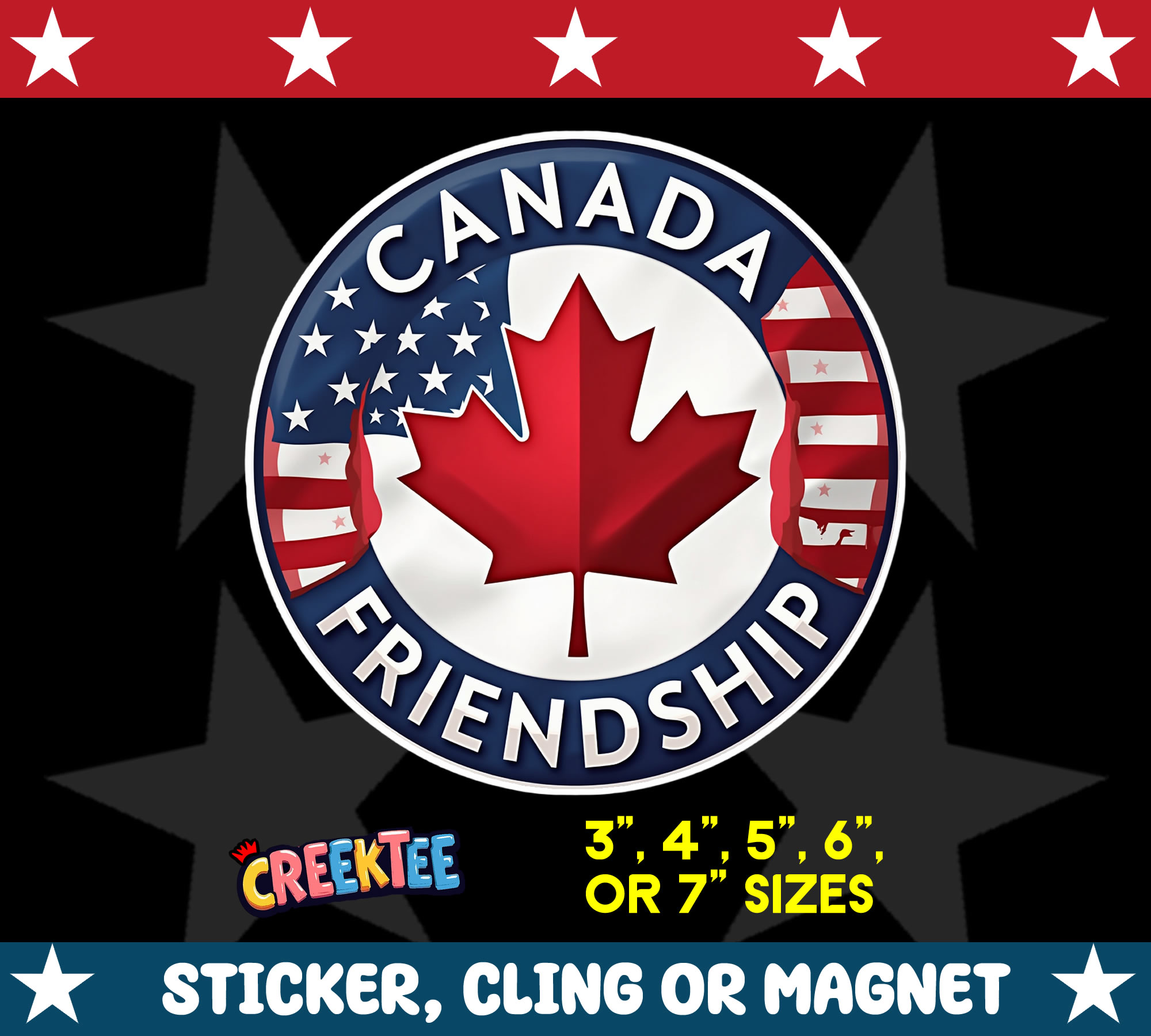 Canada USA Friendship Die Cut Vinyl Sticker Window Cling or Magnet with Laminate Coating in Various Sizes