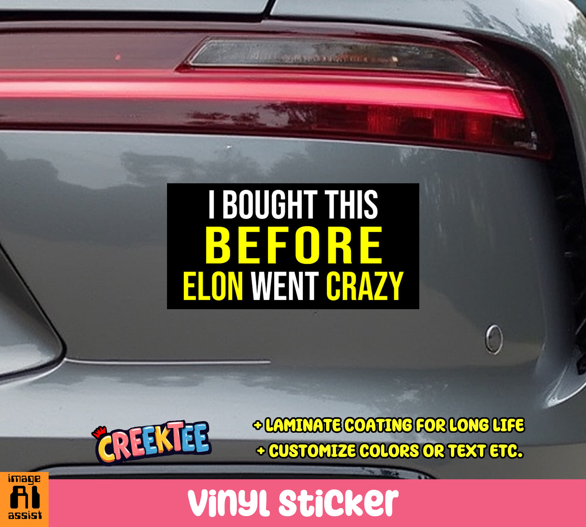 I Bought This Before Elon Went Crazy Vinyl Bumper Sticker  Window Cling or Bumper Sticker Magnet in UV Laminate Coating