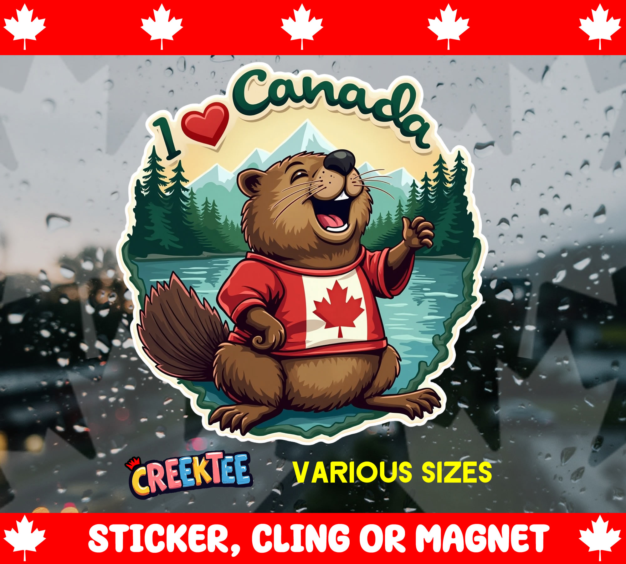 I Love Canada Die Cut Vinyl Sticker Window Cling or Magnet with Laminate Coating in Various Sizes