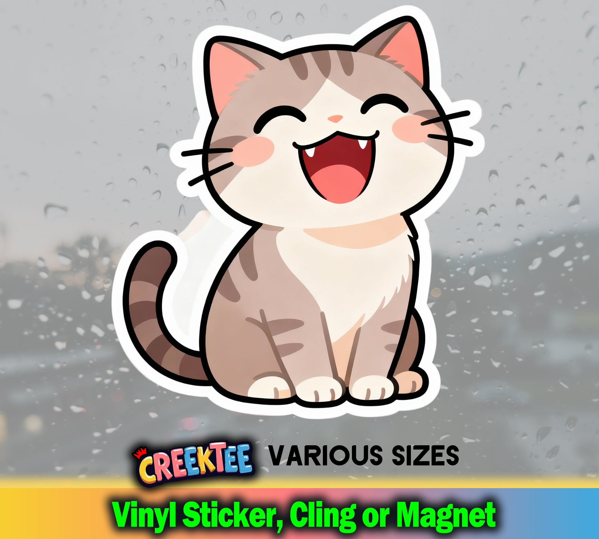 Cute Cat Die Cut Vinyl Sticker  Window Cling or Magnet with Laminate Coating in Various Sizes