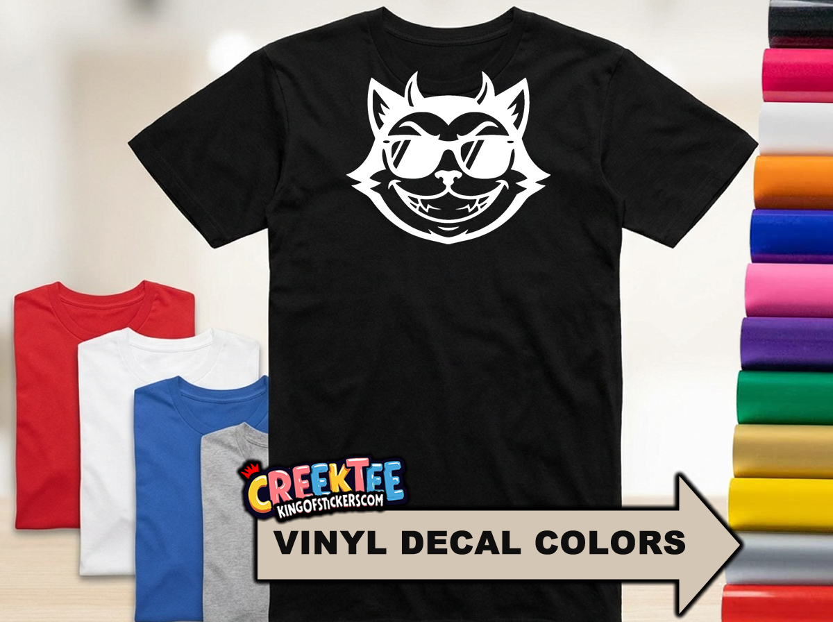 Evil Cool Cat Fun HTV Vinyl Print Tee  - Custom Bumper Sticker, Vinyl Sticker, or Magnet