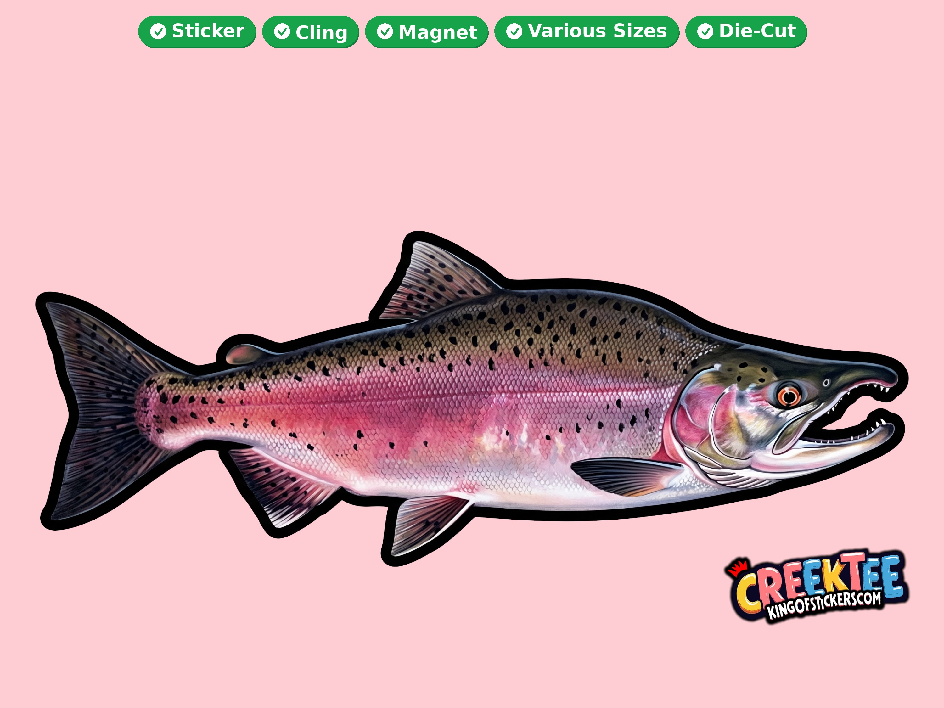 Fish Vinyl Bumper Sticker Window Cling or Magnet in UV Laminate Coating and Various Sizes