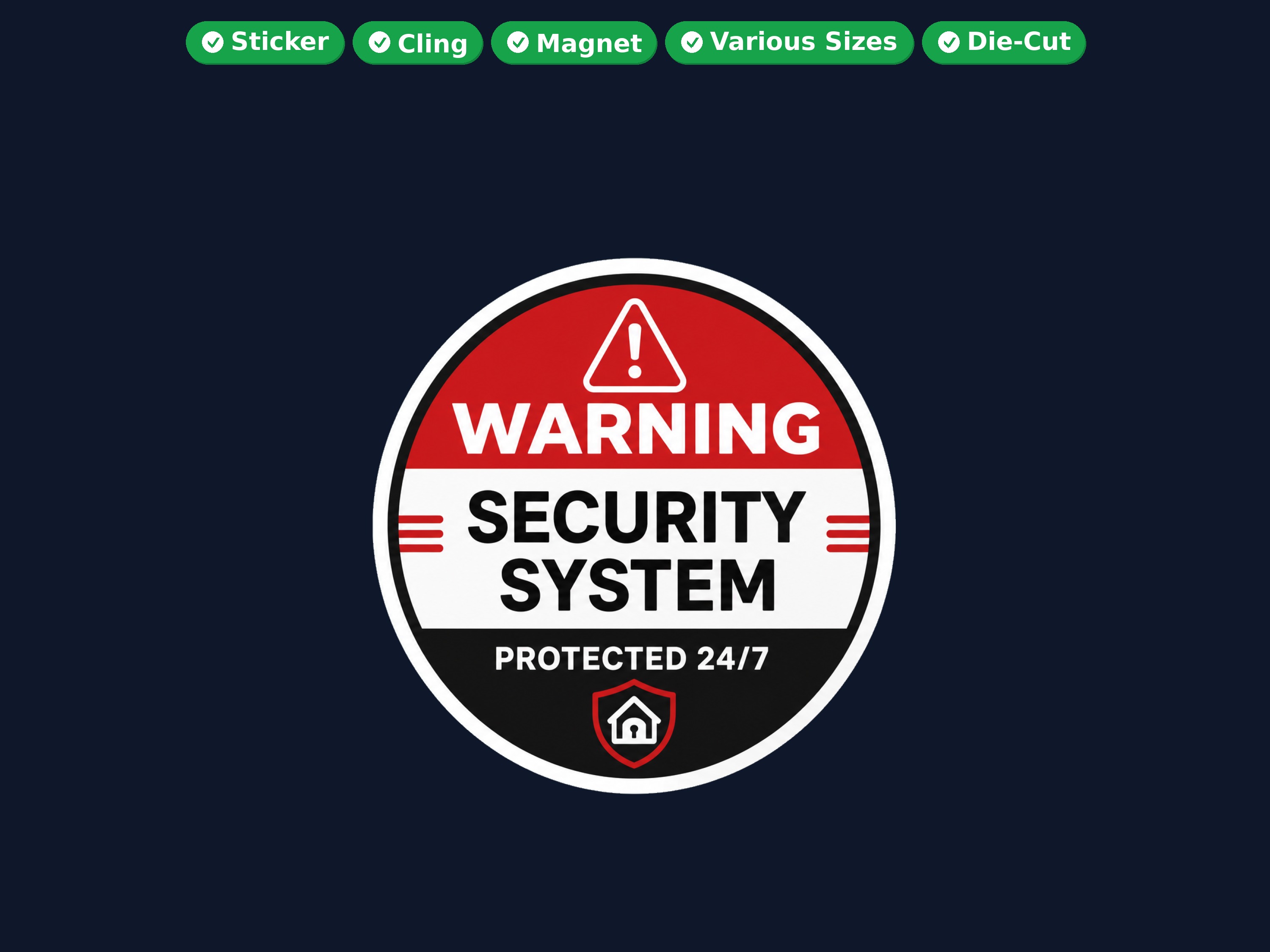 Warning Security System Die Cut Vinyl Sticker  Window Cling or Magnet with Laminate Coating in Various Sizes