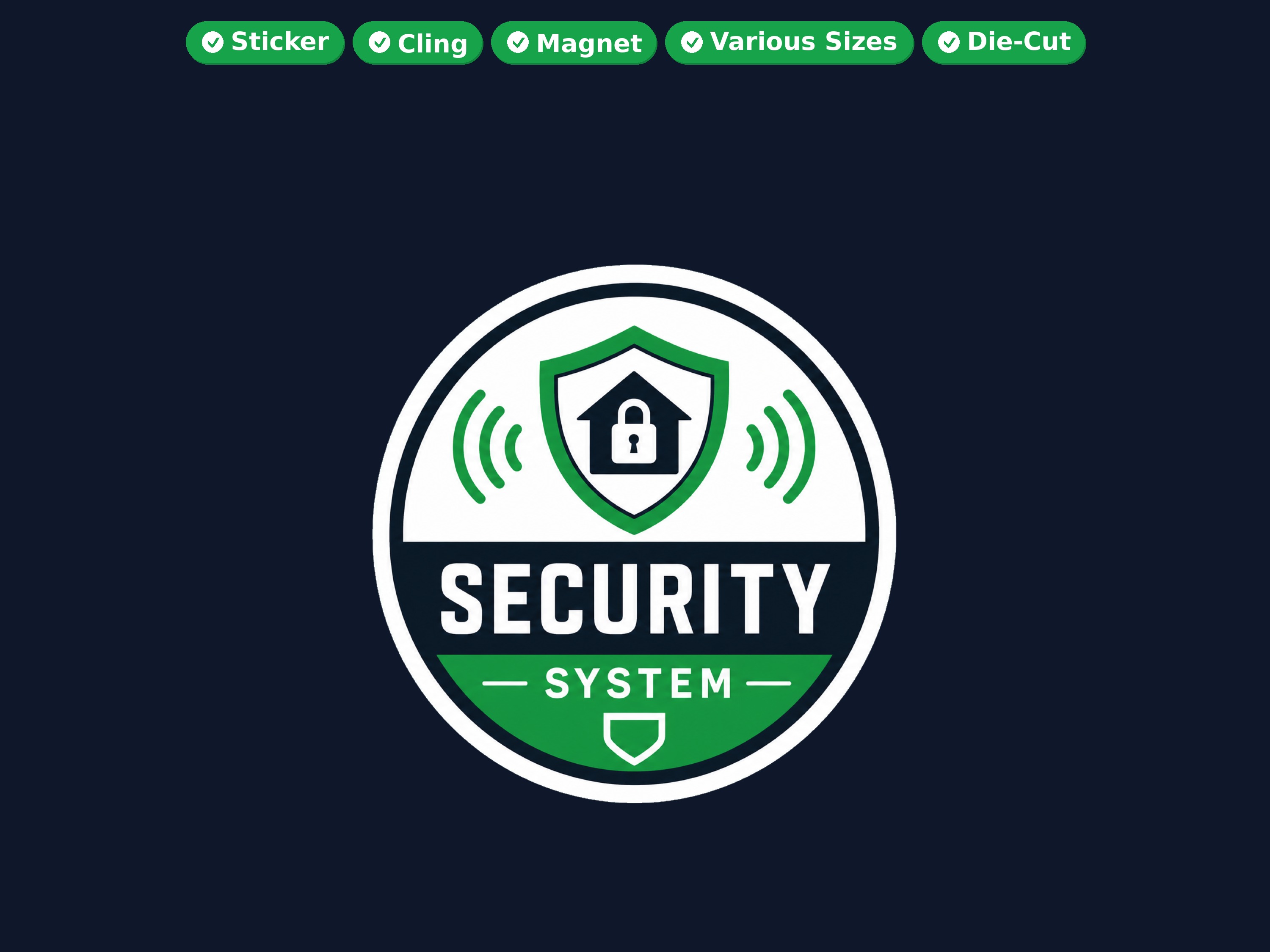 Security System Die Cut Vinyl Sticker Window Cling or Magnet with Laminate Coating in Various Sizes Security System Die Cut Vinyl Sticker Window Cling or Magnet with Laminate Coating in Various Sizes