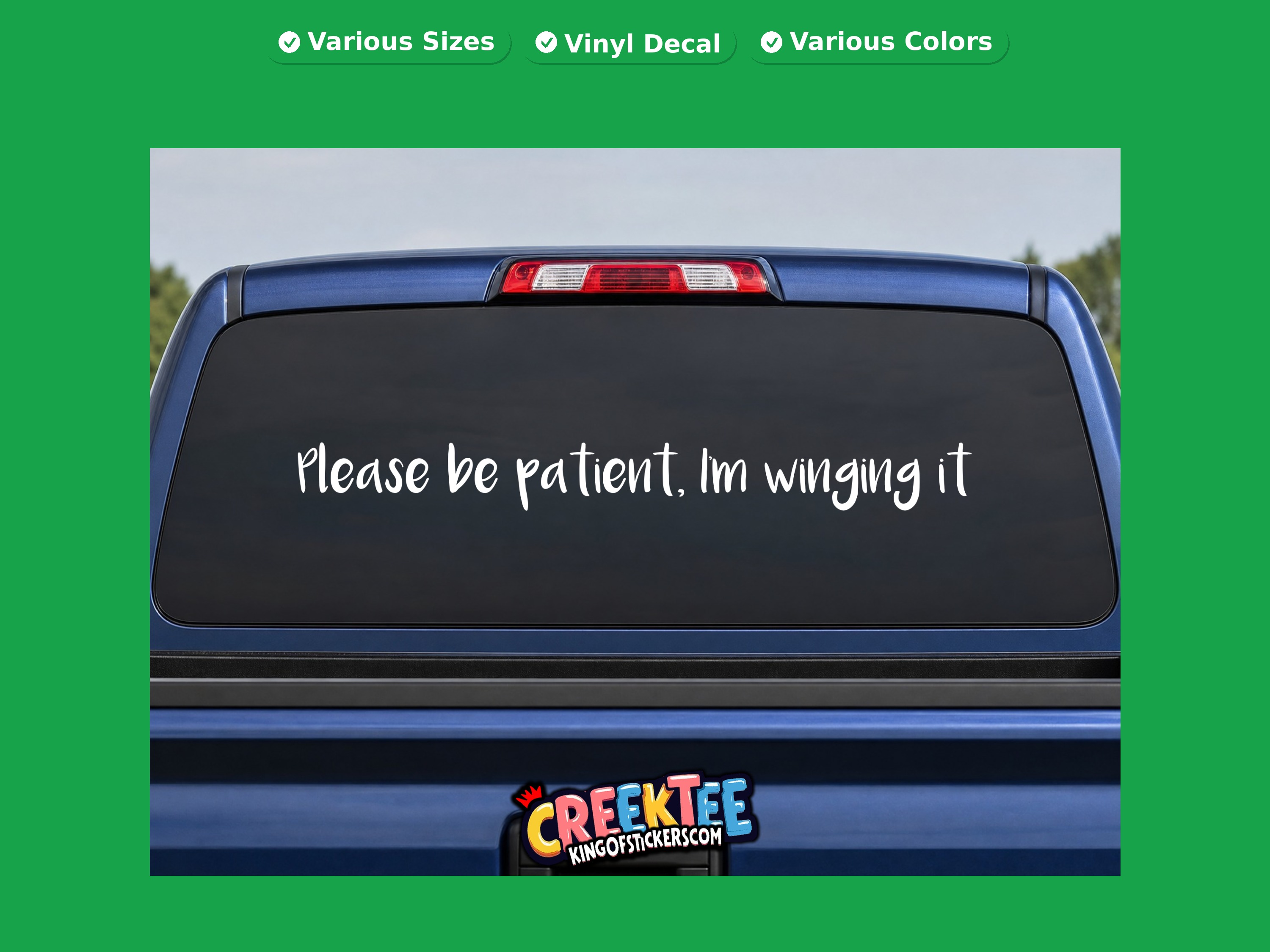 Please be patient  Im winging it Vinyl Decal In Various Colors  Chrome Colors and Various Sizes