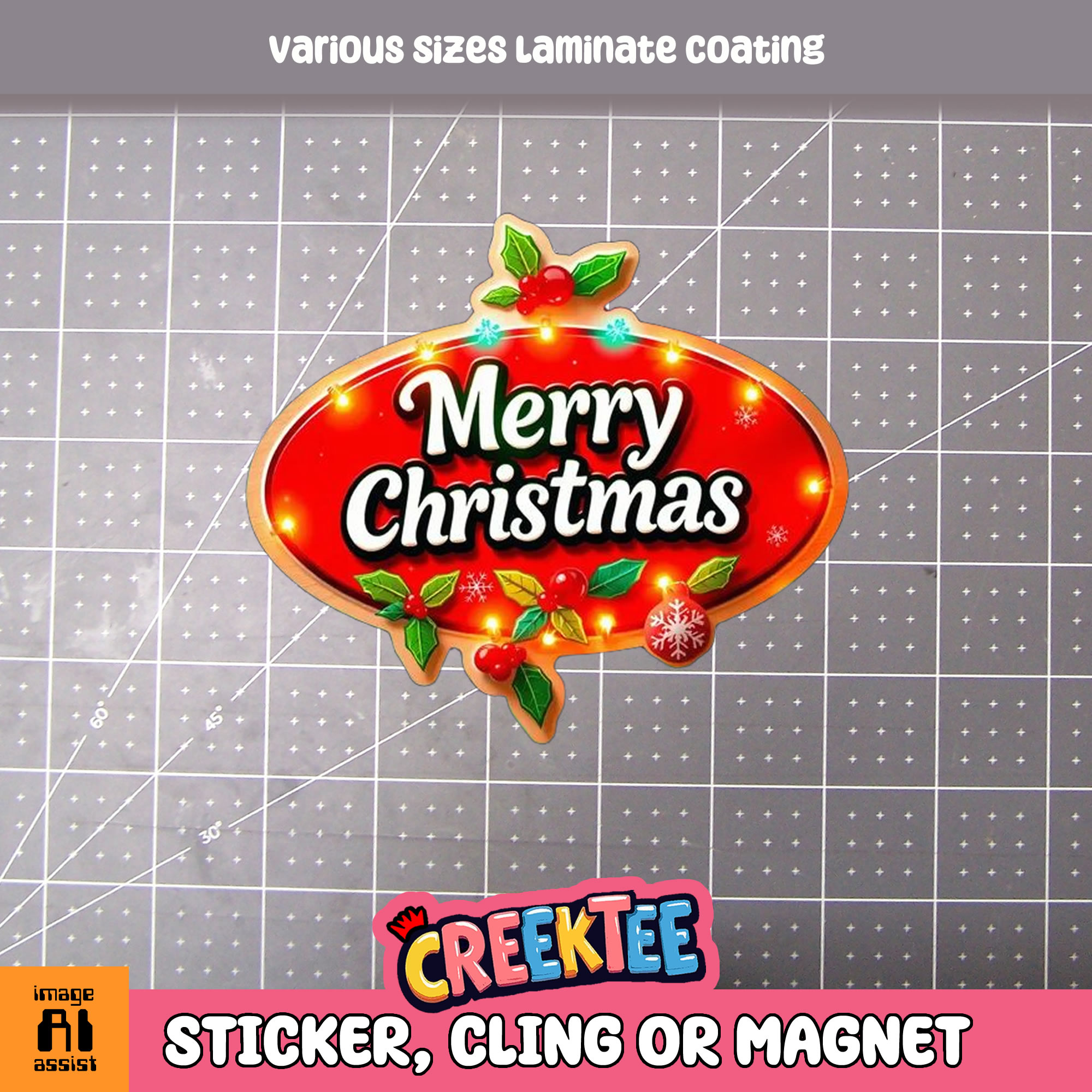 Merry Christmas Die Cut Vinyl Sticker Window Cling or Magnet with Laminate Coating in Various Sizes