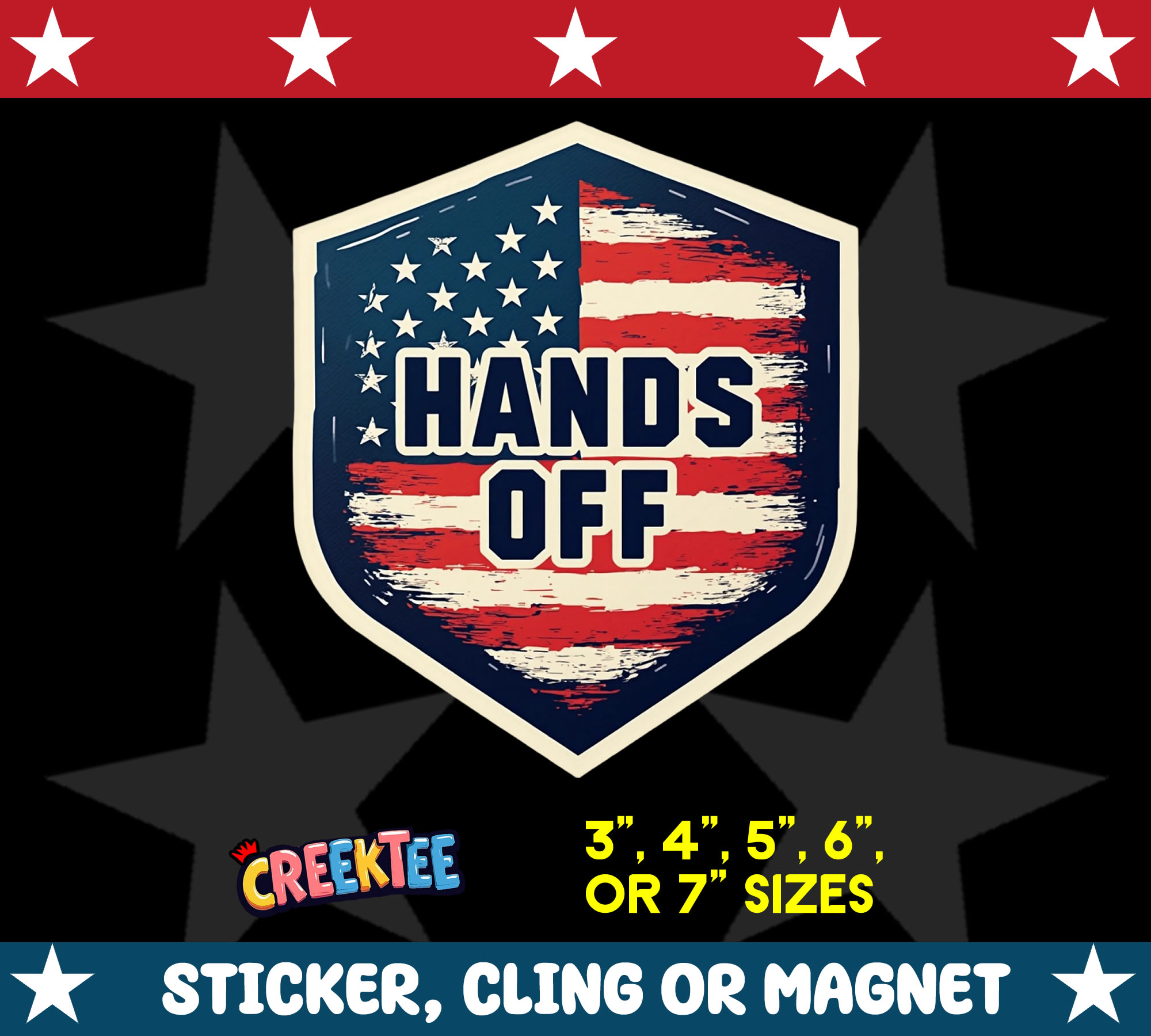 Hands Off USA Vinyl Sticker Window Cling or Magnet with Laminate Coating in Various Sizes